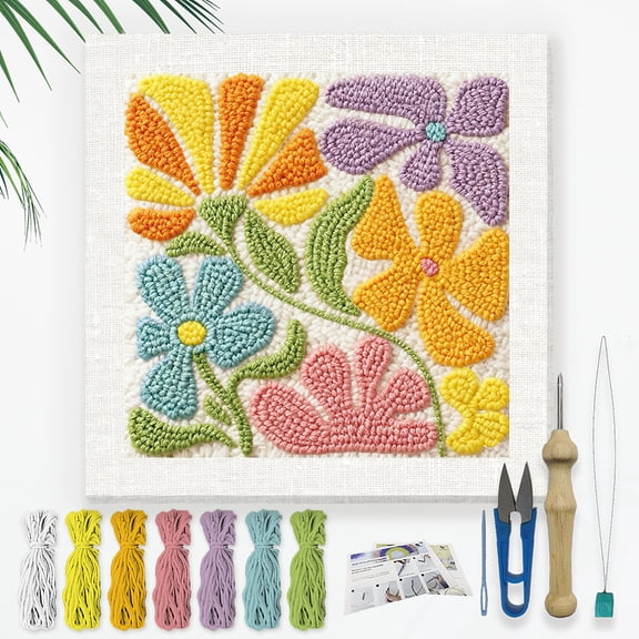 1 pc Polyester Cotton Punch Needle 4Folded Yarns Embroidery Kits Cotton Thread Punch Needle Thread Clips Flower 240x240mm