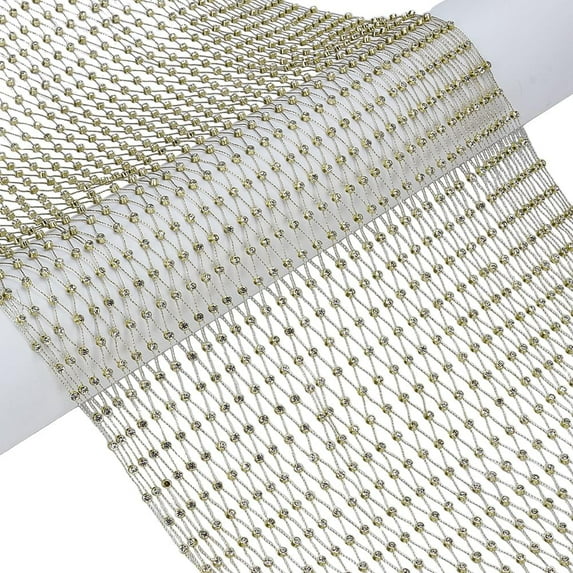 1 pc Polyester Elastic Rhinestone Fishnet Fabric Shiny Mesh Fabric for Garment Accessory Light Khaki 3mm 2yards/pc