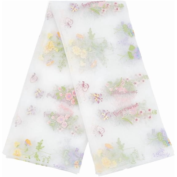 1 pc Polyester Fabric for DIY Crafts Rectangle with Flower Pattern White 1300x0.1mm 2 yards/pc