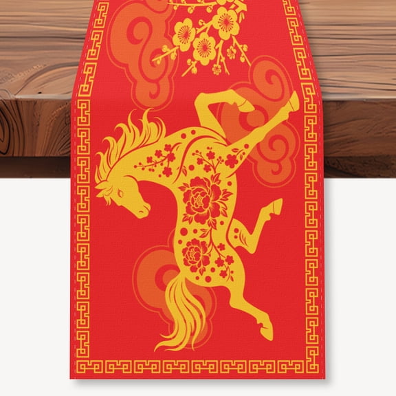 1 pc Polyester Tablecloth Table Runners for Party Festival Home Decorations Horse 1830x330mm