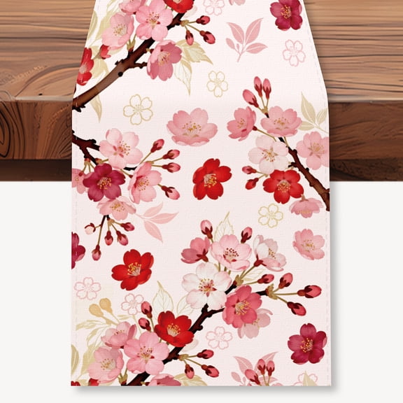 1 pc Polyester Tablecloth Table Runners for Party Festival Home Decorations March Cherry Blossom 1830x330mm