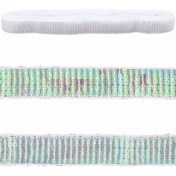 1 pc Polyester with PVC Paillette Lace Trim Ribbon Clothing Accessories White 25x0.5mm