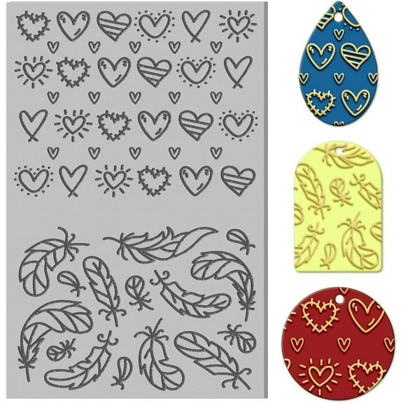 1 pc Polymer Clay Texture Sheets Heart Texture Stamp Sheets Feather Clay Texture Mat Plant Modeling Pattern Pad Texture Sheets for Polymer Clay Jewelry and Clay Earrings Tools 4x2.6inch