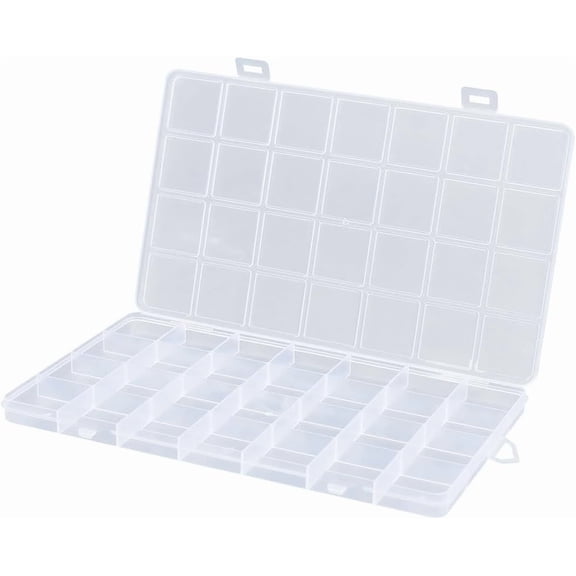 1 pc Polypropylene(PP) Bead Storage Containers 28 Compartments Organizer Boxes with Hinged Lid Rectangle Clear 22.5x13.3x1.4cm Handmade