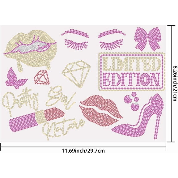 1 pc Pretty Girl Iron on Rhinestones Transfer Red Lips Heat Transfer Stickers High Heels Iron on Decals Bling Rhinestone Patches for Girls T-Shirt Clothing Tote Bag DIY Art Craft Gifts