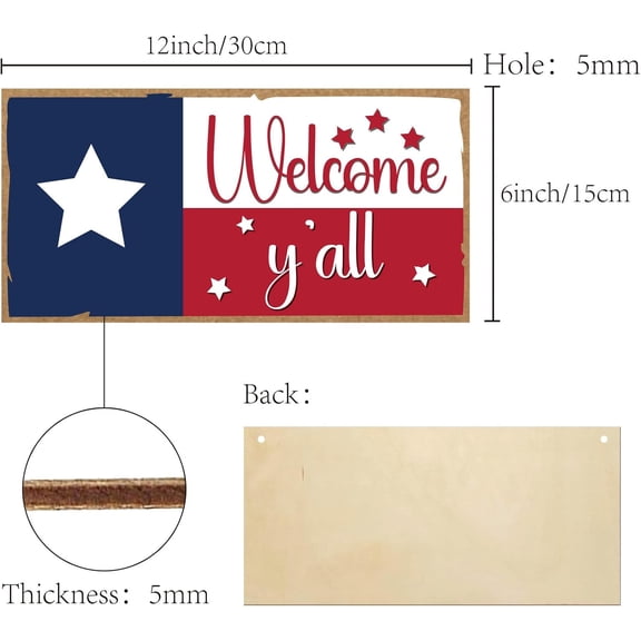 1 pc Printed Wood Hanging Wall Decorations for Front Door Home Decoration with Jute Twine Rectangle Star 300x150x5mm