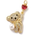 thumbnail image 1 of 1 pc Rack Plating Brass Micro Pave Cubic Zirconia Pendants with Pearl Cadmium Free & Lead Free Long-Lasting Plated Real 18K Gold Plated Bear Red 21x14.5x6mm Hole: 3.2mm, 1 of 4