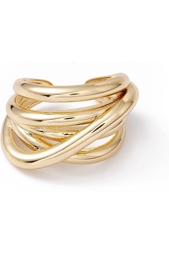1 pc Rack Plating Brass Multi Circle Criss Cross Open Cuff Ring for Women Real 18K Gold Plated Size 6 3/4(17.1mm)