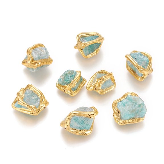 1 pc Raw Rough Natural Amazonite Beads with Golden Plated Brass Edge Nuggets 16~26x13~21x8~17mm Hole: 0.8~0.9mm