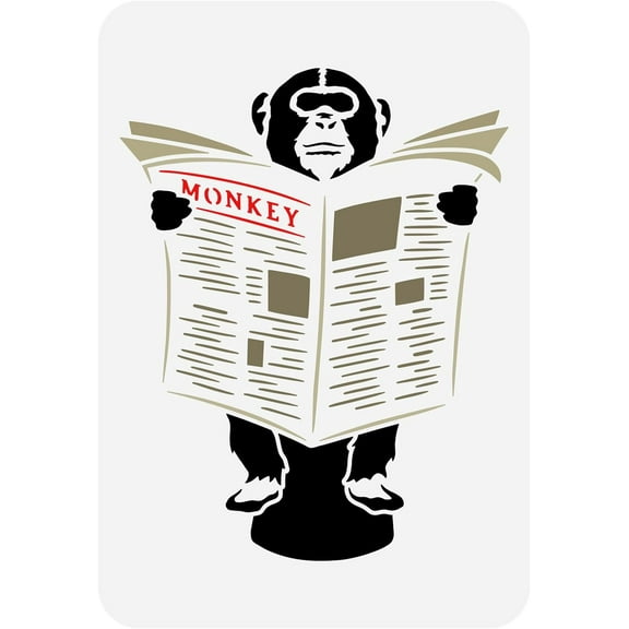 1 pc Reading Chimpanzee Stencil 11.7x8.3inch Chimpanzee Reading Newspaper Painting Template Monkey on Toilet Stencil Reusable Animal Theme Stencil for Wall Furniture Floor Decoration