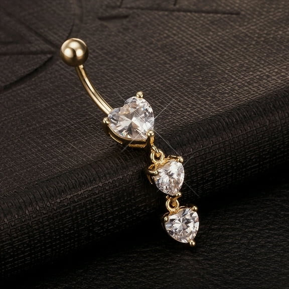 1 pc Real 18K golden Plated Brass Cubic Zirconia Navel Ring Navel Ring Belly Rings with 304 Stainless Steel Bar 44x9mm Bar Length: 3/8"(10mm) Bar: 14 Gauge(1.6mm)