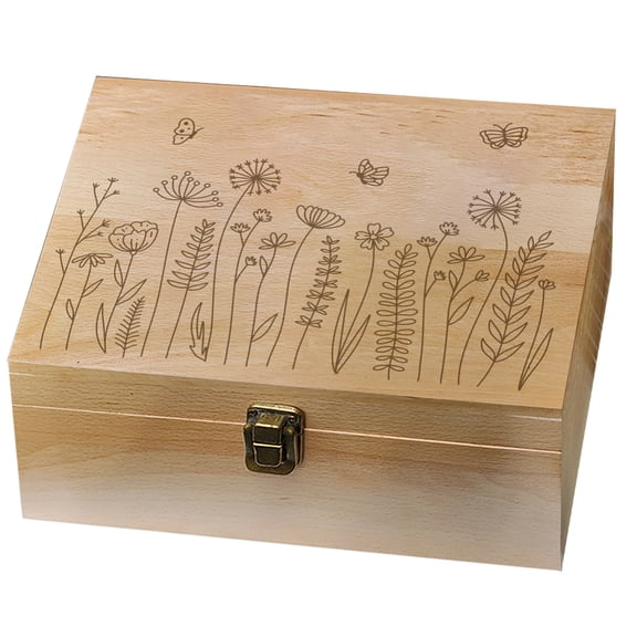 1 pc Rectangle Wooden Memory Keepsake Boxes with Lids for Anniversary Wedding Memory Birthday Valentines Day Flower 24.5x19.5x10.3cm