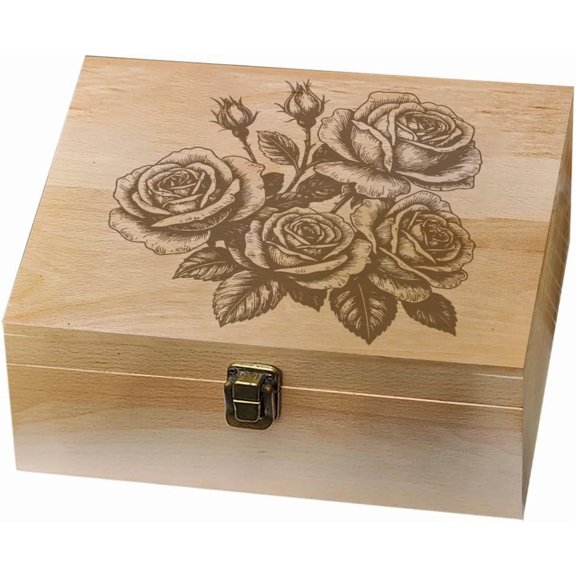 1 pc Rectangle Wooden Memory Keepsake Boxes with Lids for Anniversary Wedding Memory Birthday Valentines Day June Rose 24.5x19.5x10.3cm