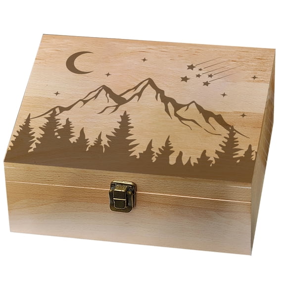 1 pc Rectangle Wooden Memory Keepsake Boxes with Lids for Anniversary Wedding Memory Birthday Valentines Day Mountain 24.5x19.5x10.3cm
