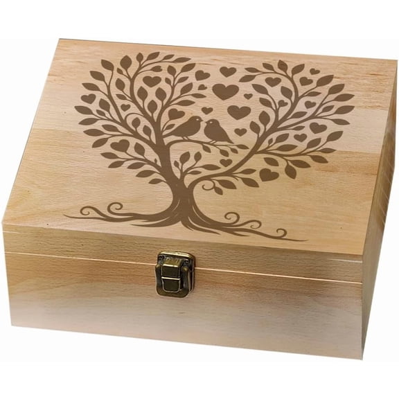 1 pc Rectangle Wooden Memory Keepsake Boxes with Lids for Anniversary Wedding Memory Birthday Valentines Day Tree 24.5x19.5x10.3cm for DIY