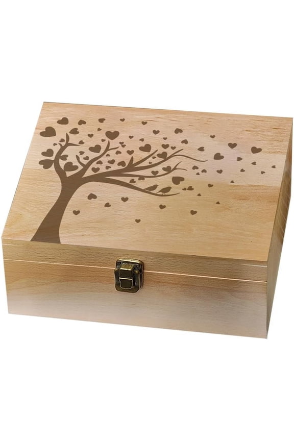 1 pc Rectangle Wooden Memory Keepsake Boxes with Lids for Anniversary Wedding Memory Birthday Valentines Day Tree 24.5x19.5x10.3cm