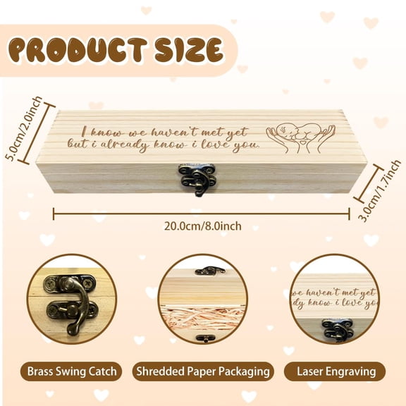 1 pc Rectangle Wooden Pregnancy Test Keepsake box with Lock Baby Annouced Engraved Case