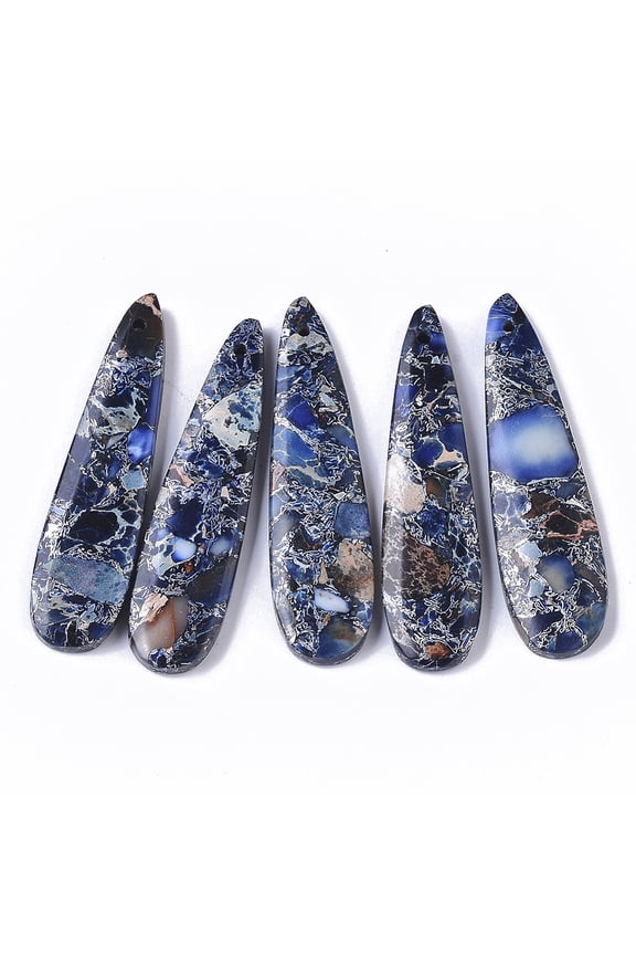 1 pc Regalite/Imperial Jasper/Sea Sediment Jasper Pendants Dyed Teardrop Blue 45x12x4mm Hole: 1.2mm