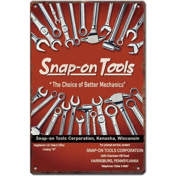 1 pc Repair Tools Metal Tin Sign Vintage Snap-on Tools Poster Retro Metal Poster Tool Art Sign Funny Decor for Repair Shop Restaurant Bar Cafes Livingroom Retro Metal Decoration