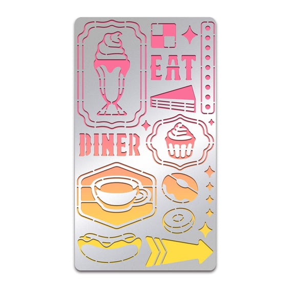 1 pc Retro Diner Stainless Steel Metal Stencils Cutting Dies Decorative Embossing DIY Paper Card Matte Food Pattern 177x101x0.5mm