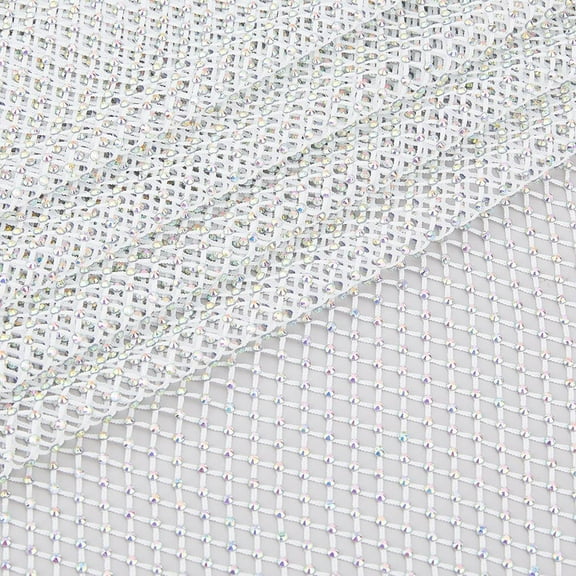 1 pc Rhinestones Mesh Fabric Bling Shiny Stretch Sparkling White Net Fabric for Stylish Cover Top Bikini Chain Clothing Making Fabric for Netting Clothes Wommens' Dress