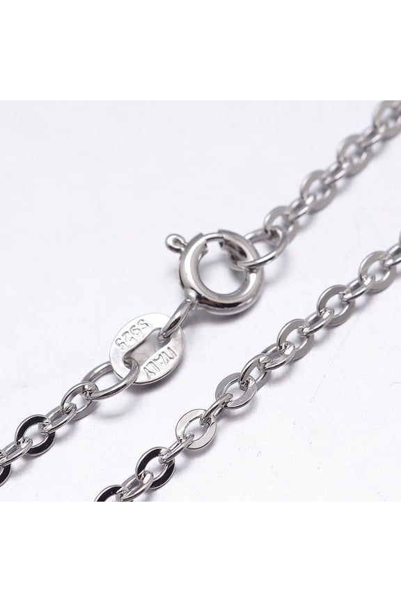 1 pc Rhodium Plated Sterling Silver Cable Chains Necklaces with Spring Ring Clasps Platinum 22 inch 1.3mm