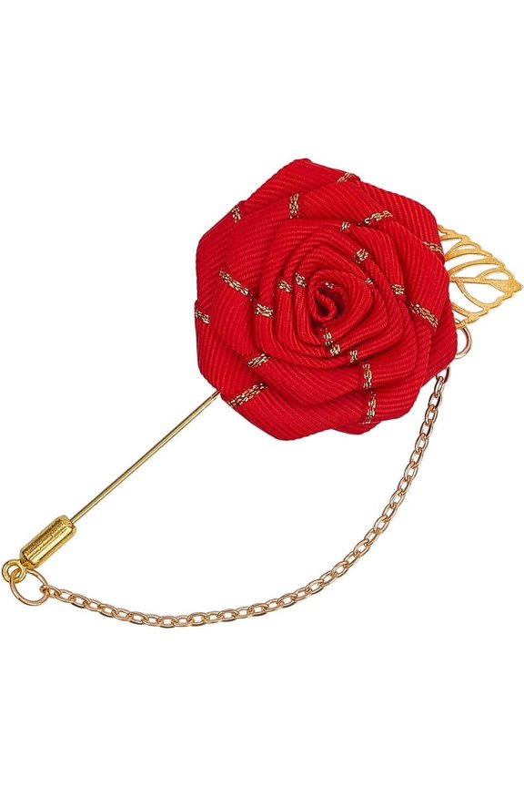 1 pc Rose Brooch Lapel Pin Wedding Flower Brooches with Gold Hanging Tassel Chain Handmade Brooch Suit Stud Collar