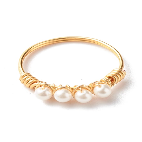 1 pc Round Shell Pearl Beads Finger Rings with Eco-Friendly Copper Wire Golden US Size 8 1/4(18.3mm)