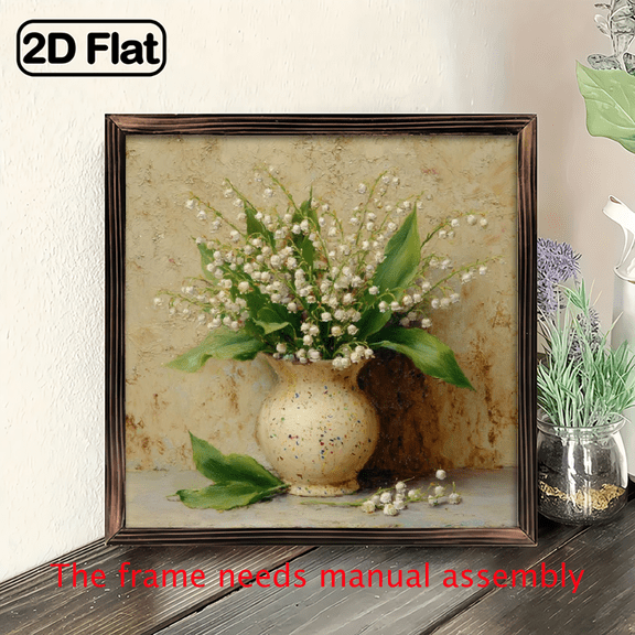 1 pc, Rustic Wooden Lily Flower Art Sign, 8x8 Inches Landscape Themed Wall Hanging Decor with Frame, Charming Spring Floral Tabletop Ornament Perfect for Living Room.