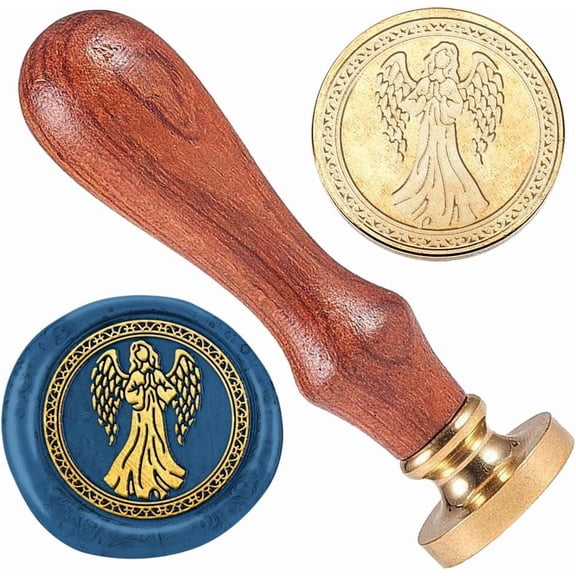 1 pc Seal Stamp Set 1Pc Golden Tone Sealing Stamp Solid Brass Head with 1Pc Wood Handle for Envelopes Invitations Gift Card Angel Fairy