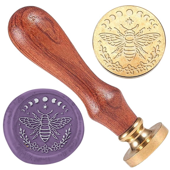 1 pc Seal Stamp Set 1Pc Golden Tone Sealing Stamp Solid Brass Head with 1Pc Wood Handle for Envelopes Invitations Gift Card Bees 83x22mm