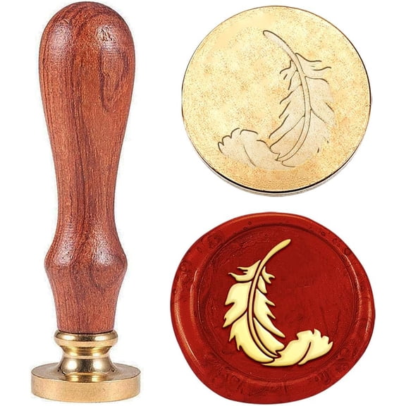 1 pc Seal Stamp Set Sealing Stamp Solid Brass Heads with Wood Handles for Envelopes Invitations Gift Card Feather 83x22mm