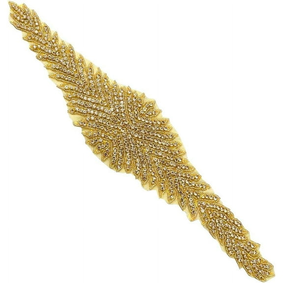 1 pc Seed Bead Cloth Hotfit Rhinestone Diamond Shape Gold 404x85x4.5mm