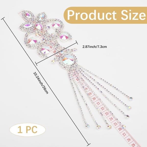 1 pc Silver Rhinestone Applique Iron On AB Diamond Finge Trim Sparkle Tassels Flower Pattern Design Welded Water Brass Patches for Clothes Garment Embellishments DIY Art Craft Supplies