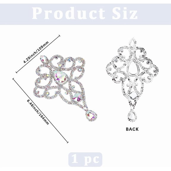 1 pc Silver Rhinestone Applique Iron On Ab Diamond Sparkle Floral Droplet Pattern Design Appliques Single Face Shiny Welded Patches for Clothes Accessories Embellishment DIY Craft Supply