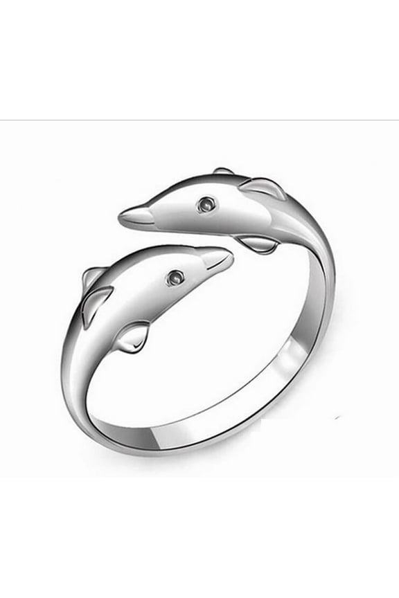 1 pc Simple Fashion Style Brass Dolphin Lover Cuff Rings Open Rings Platinum Size 6 16mm