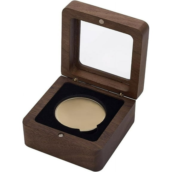 1 pc Single Wood Challenge Coin Presentation Display Box with Black Inside 40mm Coin Storage Box with Visible Window Magnetic Clasp Medal Display Case Commemorative Coin Holder for Collector
