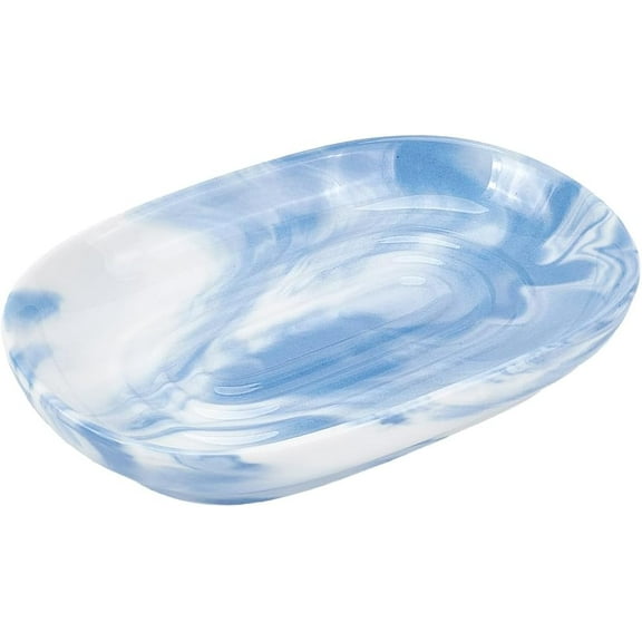 1 pc Soap Dish Ceramics Soap Holder Non-Slip Soap Saver Tray Cornflower Blue Marble Textures Soap Dish Tray Multi-Purpose Oval Soap Bar Sponge Tray for Shower Bathroom Kitchen Sink 5x3x1Inch