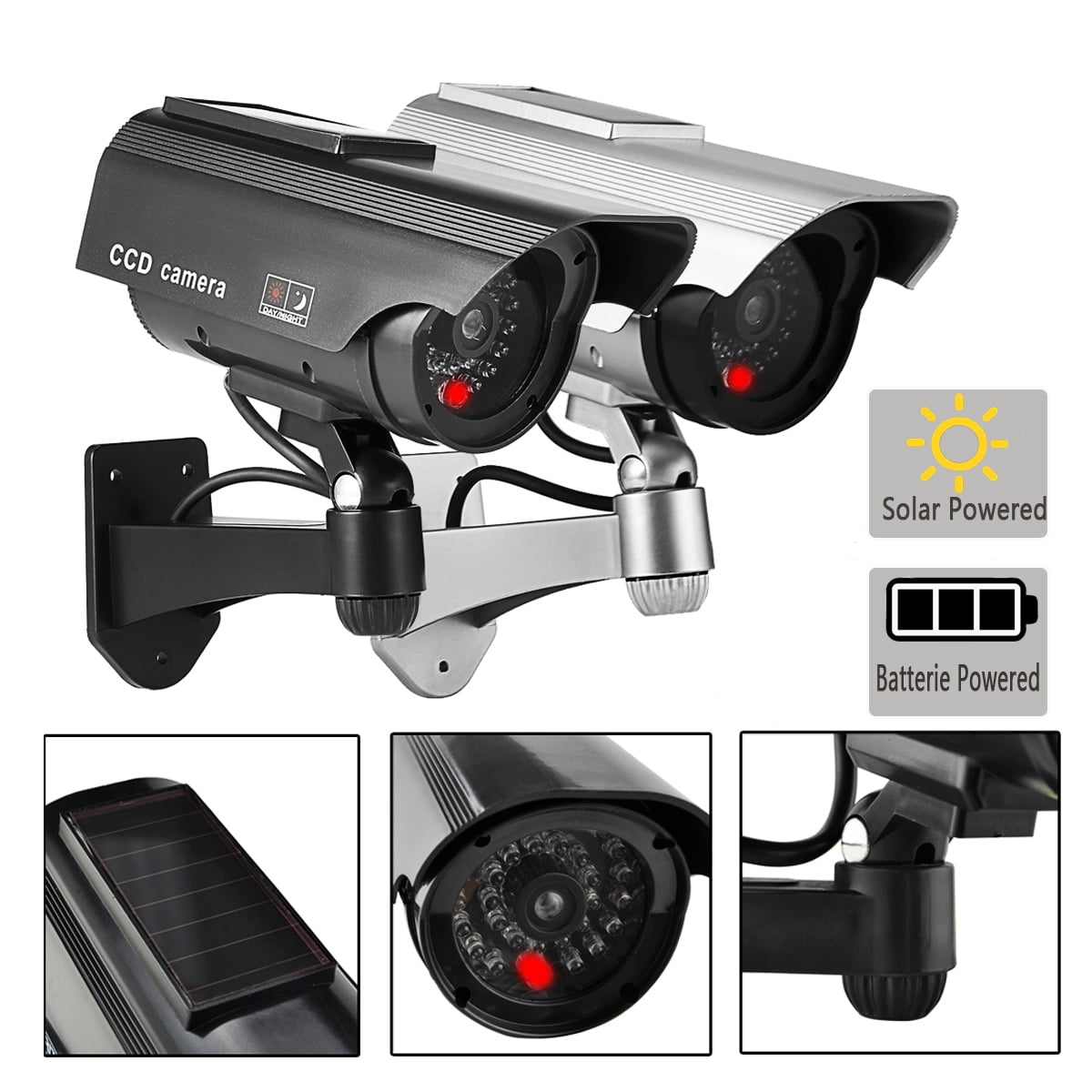 1 pc Solar Power Fake Home CCTV Dome Camera Security System Simulated Decoy Surveillance Waterproof Indoor Outdoor with LED Flashing Red Light