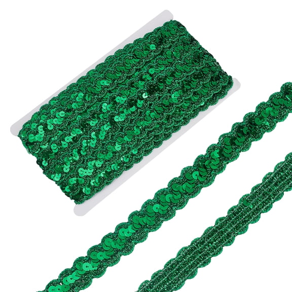 1 pc Sparkle Lace Ribbon with PVC Paillette Wave Lace Trim Clothes Accessories Green 1 inch(24mm) about 14.22 Yards(13m)/pc