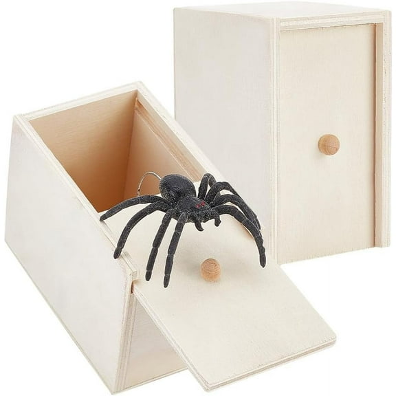 1 pc Spider Prank Box Wooden Fun Surprise Happy Box Gags Practical Joke Scare Toys Novelty Halloween Gifts for Friends BurlyWood 92x58x64mm