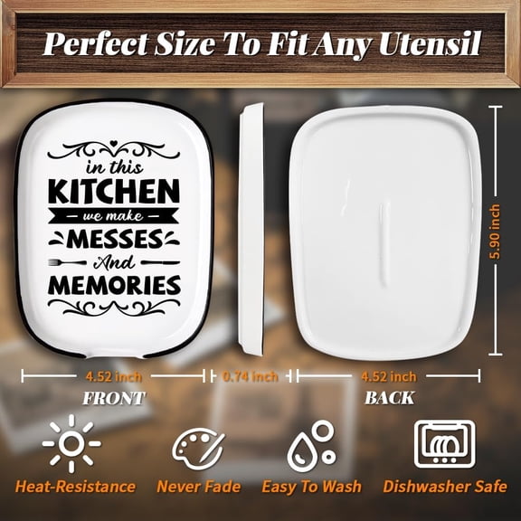 1 pc Spoon Rest for Stove Top Kitchen Pattern 4.52"x5.9" Large Spoon Holder Heat Resistant Utensil Holder Kitchen Counter Decor for Cooking Lover
