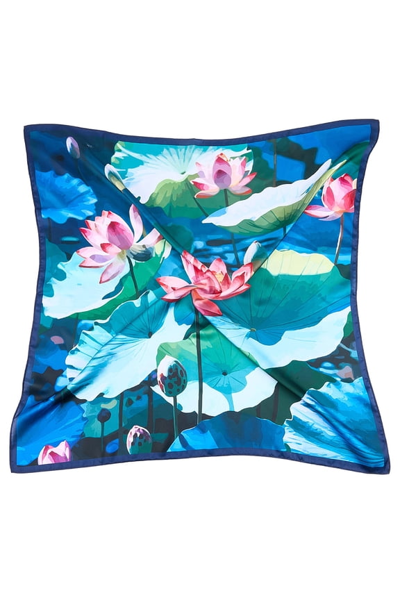 1 pc Square Polyester Satin Head Scarf Printed Hair Bandanas for Women Flower 700x700mm