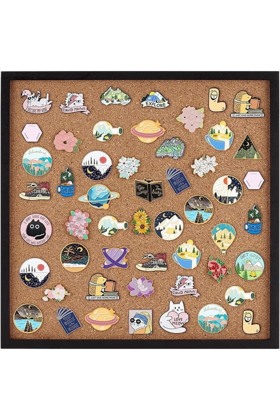 1 pc Square Wall Mounted Brooch Jewelry Display Cork Tray Wooden Enamel Pins Saddle Brown 30x30x1.8cm Inner Diameter: 280x280mm