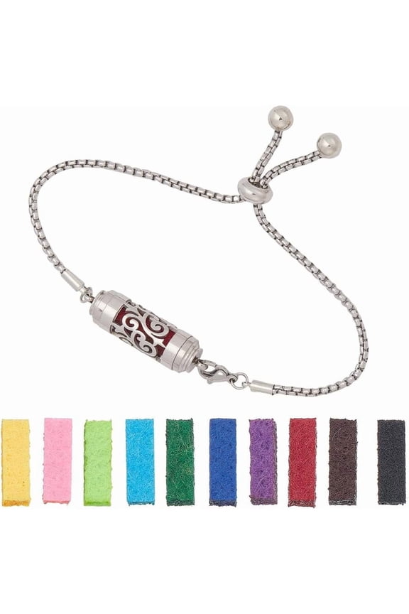 1 pc Stainless Steel Column Slider Bracelets Essential Oil Diffuser Bracelets for Women with Perfume Pads Cloud 9-1/8 inch(23cm)