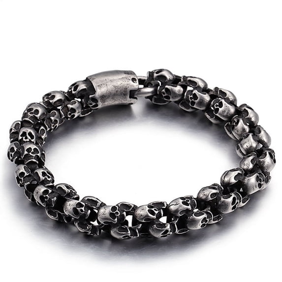 1 pc Stainless Steel Skull Link Chain Bracelet for Men Antique Silver 8-7/8 inch(22.5cm)