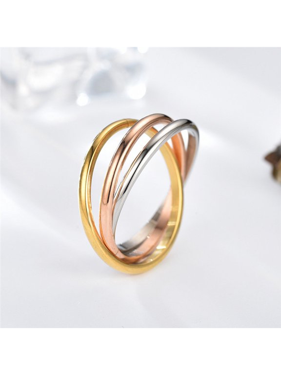 1 pc Stainless Steel Trinity Interlocking Finger Rings Multi-color US Size 9(18.9mm)