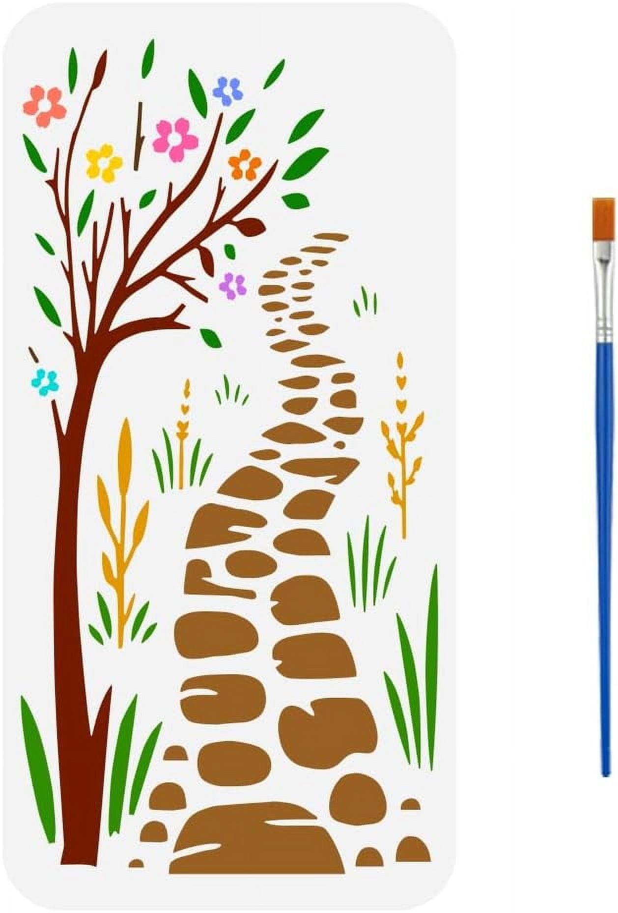 1 pc Stone Paths Stencil for Painting 11.8x5.9inch Hollowed Paths Trees ...