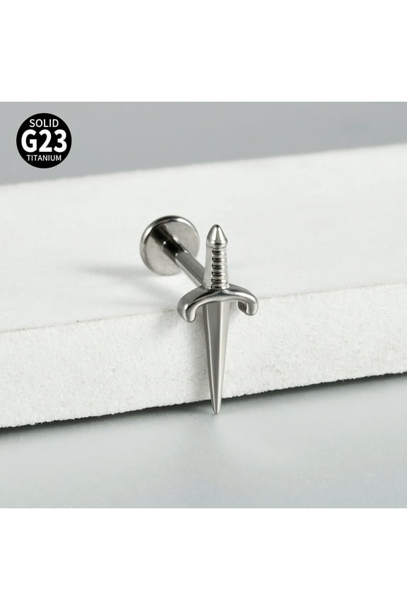 1 pc Sword G23 Titanium Cartilage Earrings Flat Back Earring Piercing Jewelry Stainless Steel color 8mm