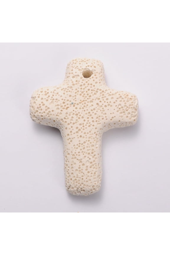 1 pc Synthetic Lava Rock Big Cross Big Pendants Dyed White 64x49x11mm Hole: 4mm